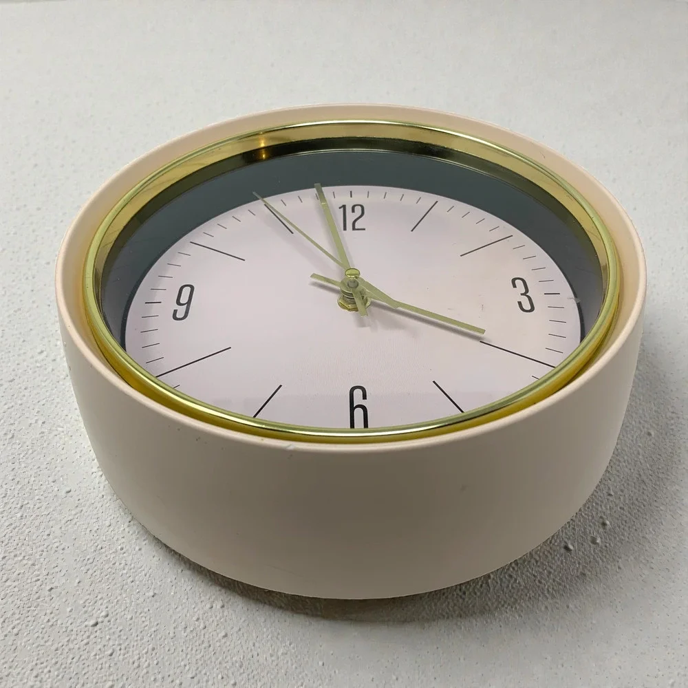 Vintage 1990's Sangtai Modernist Dusty Pink Gold Trim Wall Clock Minimalist 5168